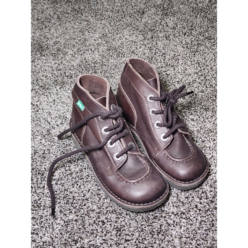 Kickers Kick Col Brown Leather Boys Lace Up Ankle Boots Size 33